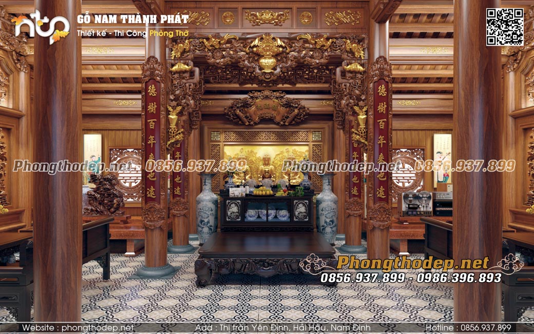 Nội thất nhà gỗ 5 gian thiết kế cho gia chủ tại Hưng Yên